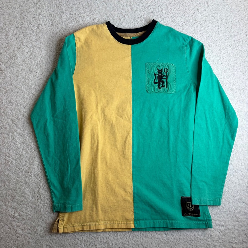 Football Town Emilio Sansolini Mens Small Green Yellow Split Long Sleeve Shirt 7
